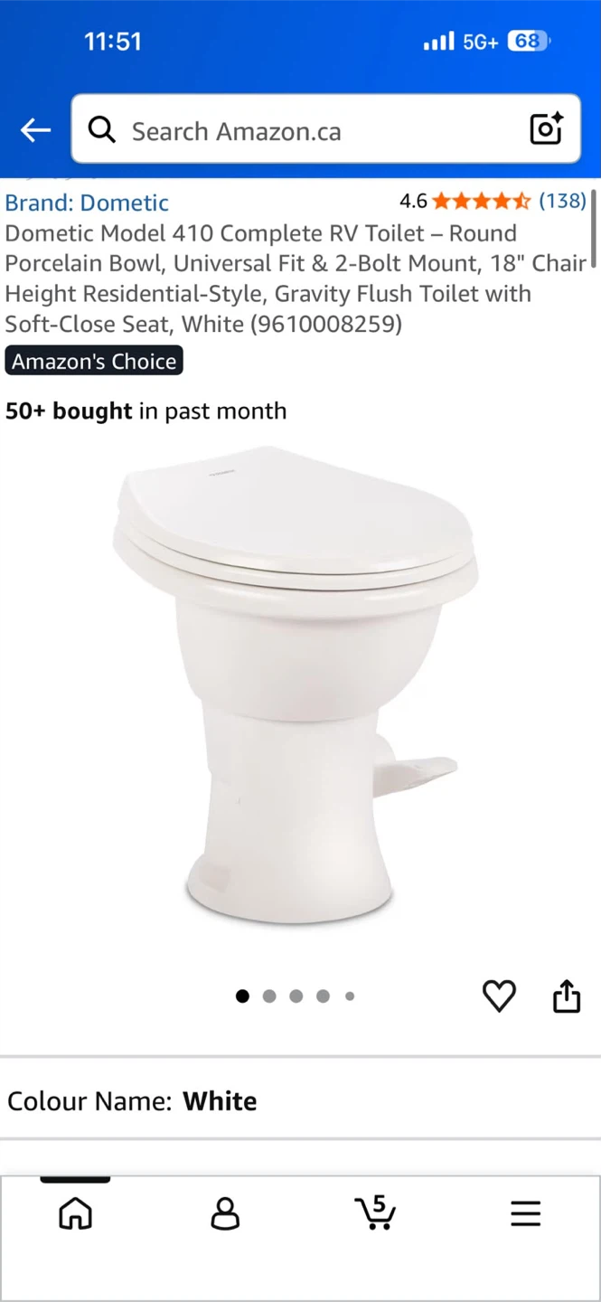 Dometic Model 410 Gravity Flush Toilet - White