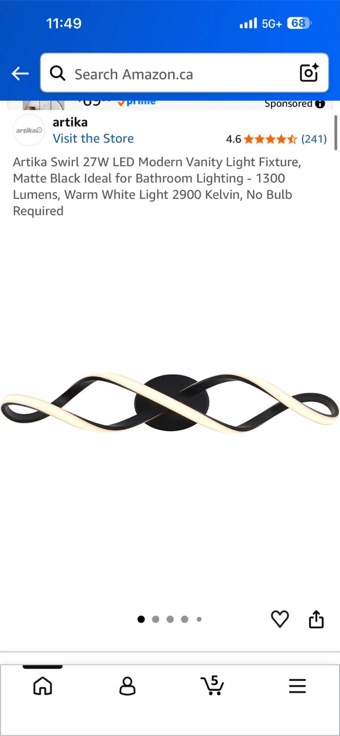 Artika Swirl 27W LED Vanity Light Fixture, Matte Black