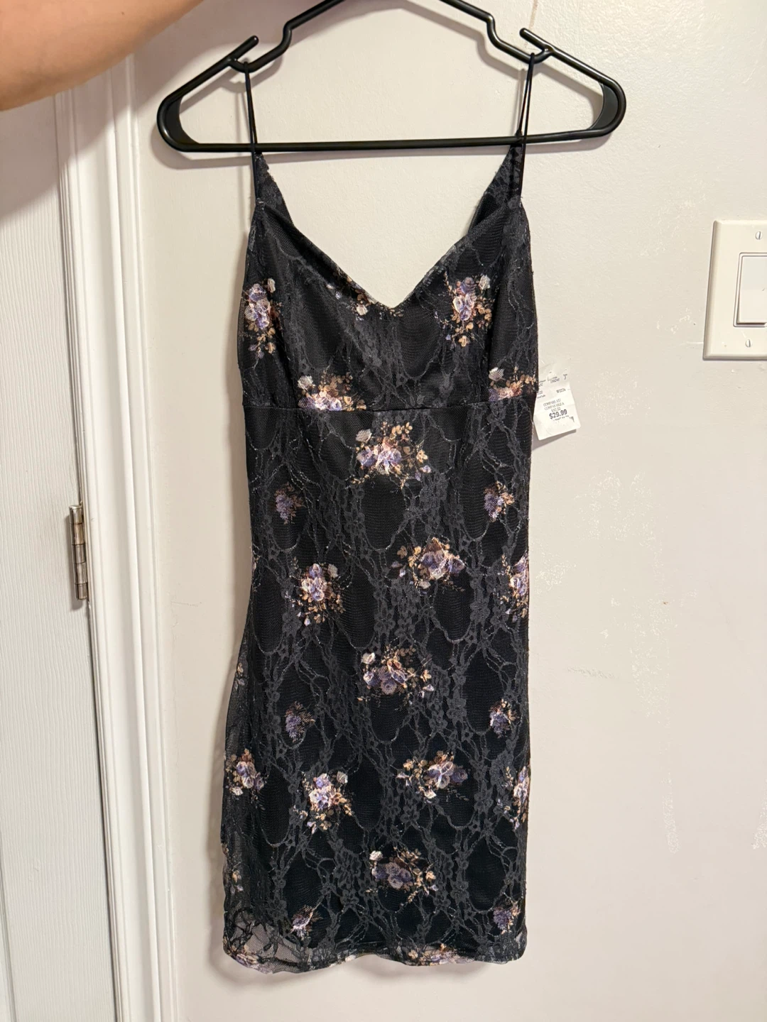 Black floral lace mini dress