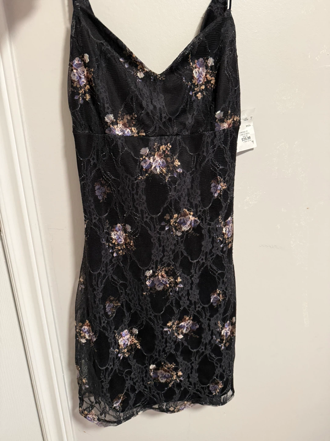 Black floral lace mini dress - photo 4