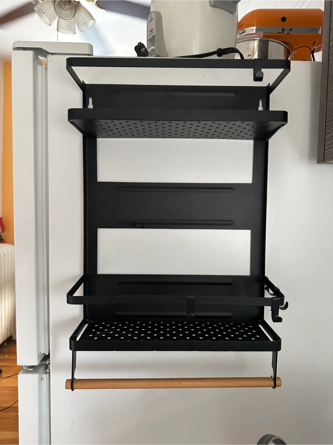 Black Magnetic Refrigerator Shelf with Paper Towel Holder