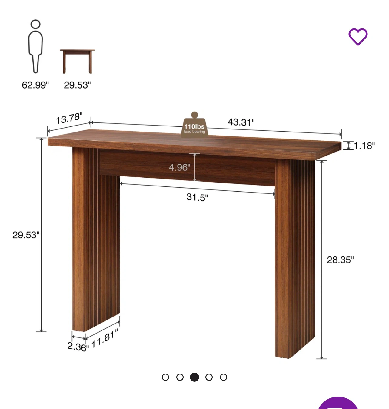 Walnut Wood Console Table Entrance Way - photo 2