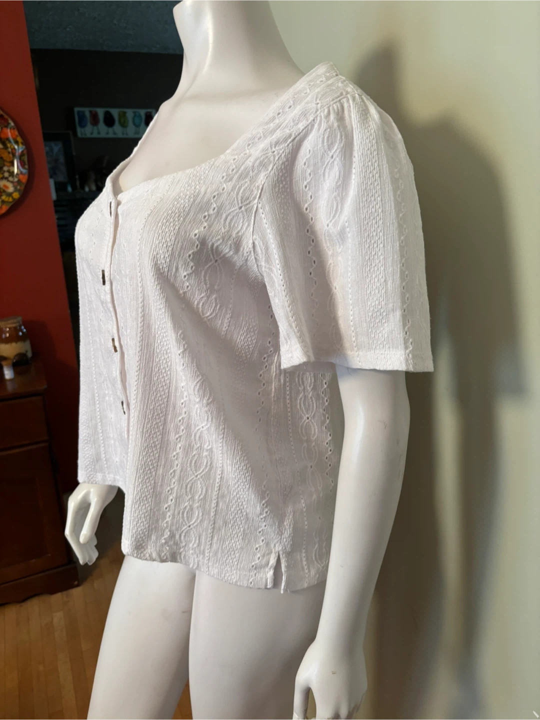 Signature by Reitmans White Eyelet Button-Up Top Size M - photo 3