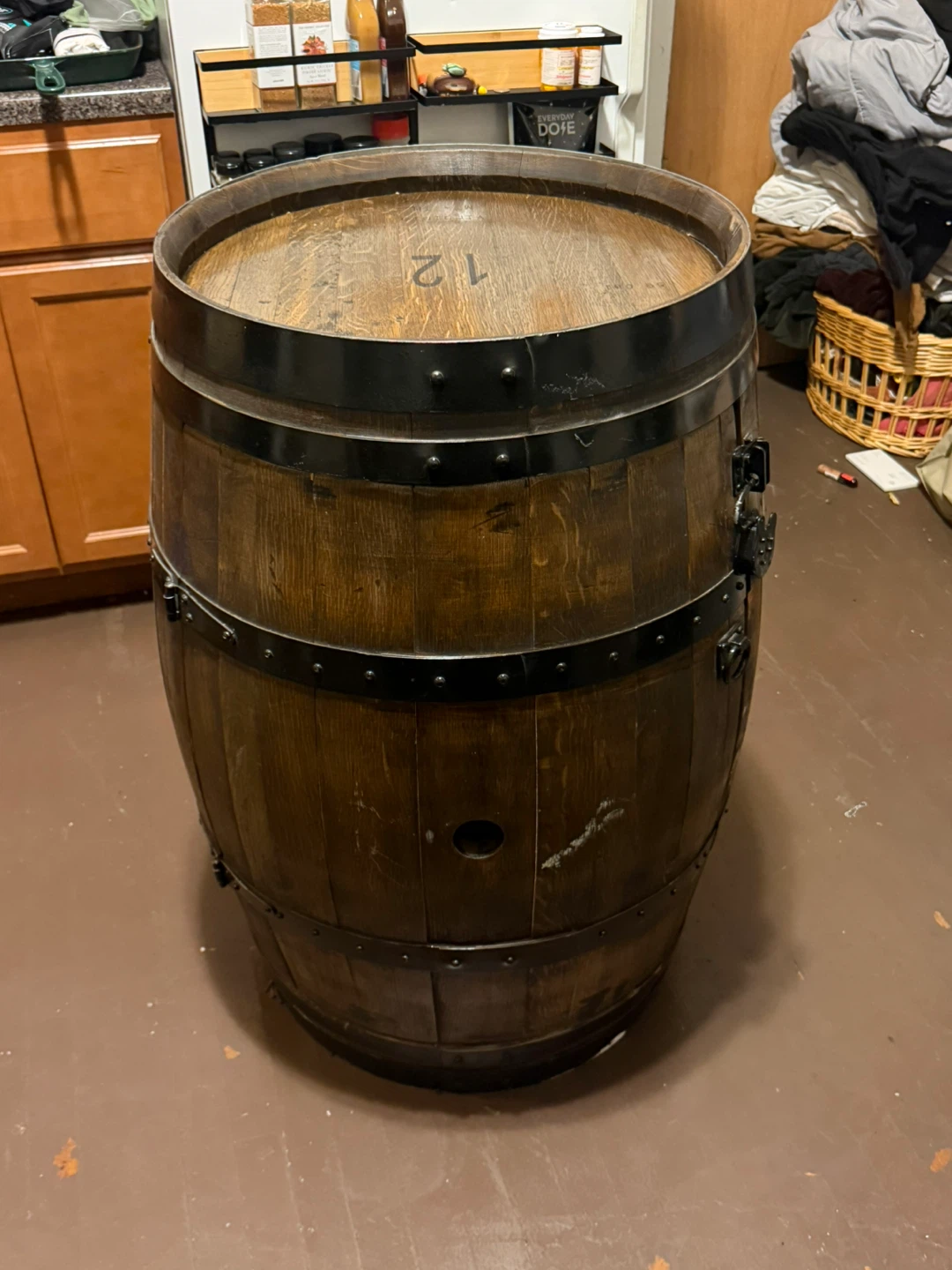 Wooden Barrel Bar Cabinet with Lock