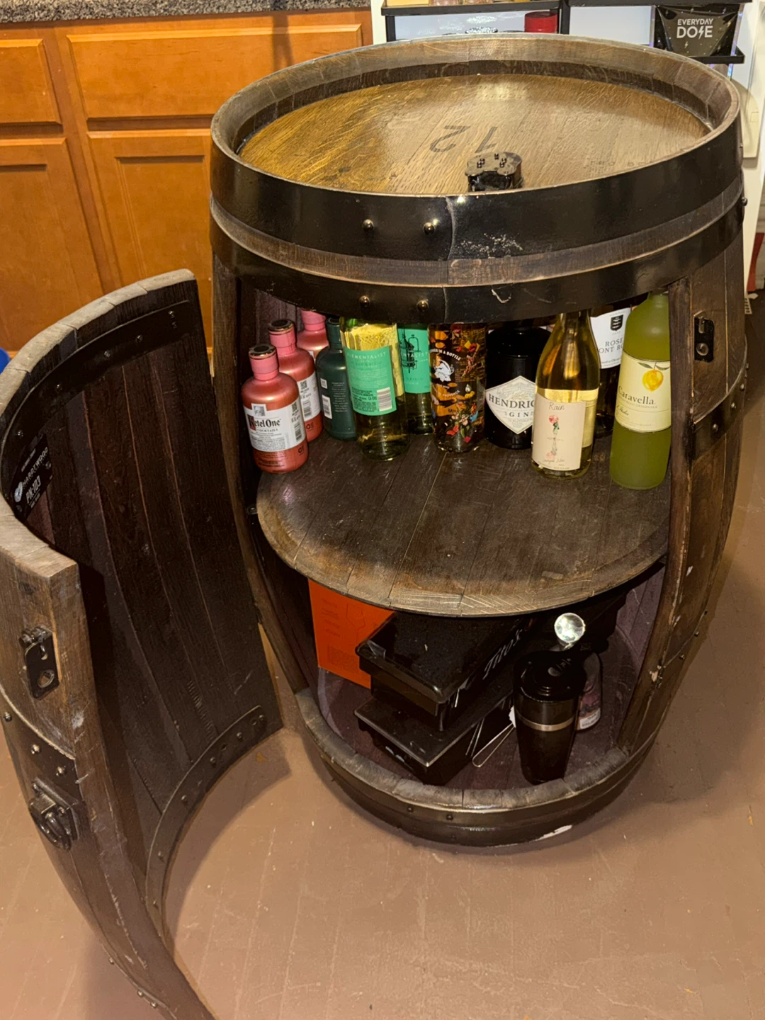 Wooden Barrel Bar Cabinet with Lock - photo 3