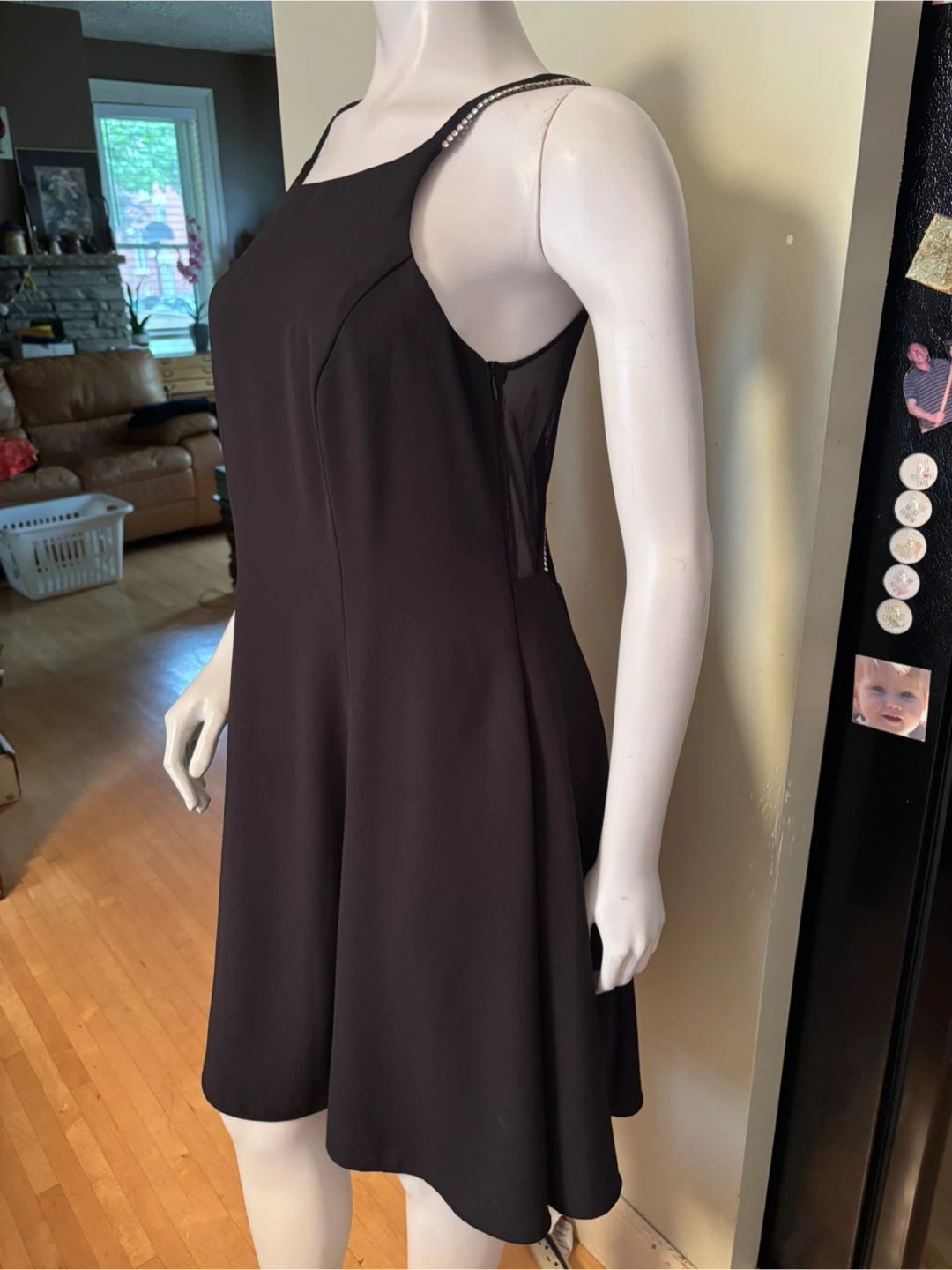90s Black Dress with Rhinestone Straps