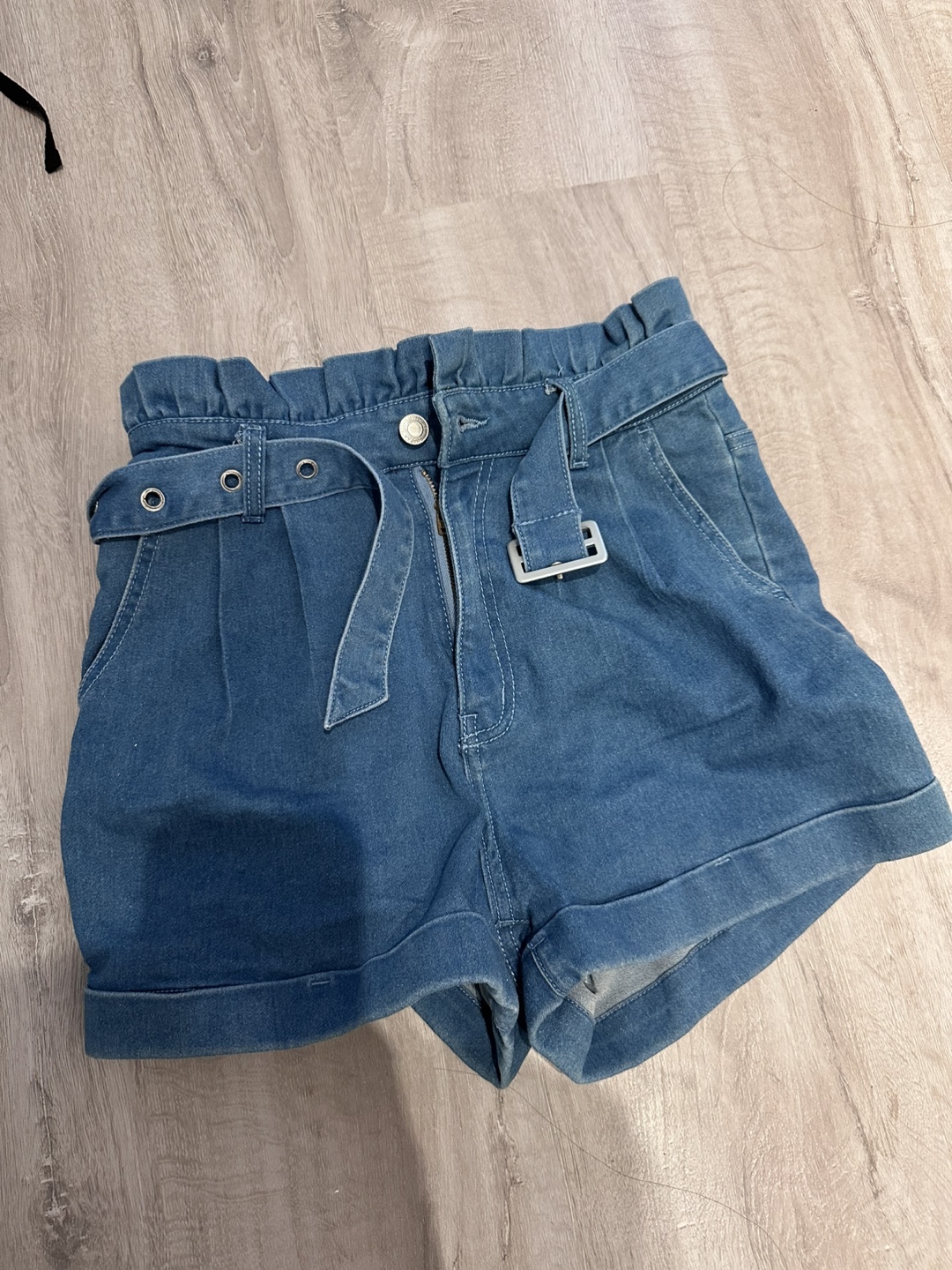 Denim Paperbag Waist Shorts with Belt