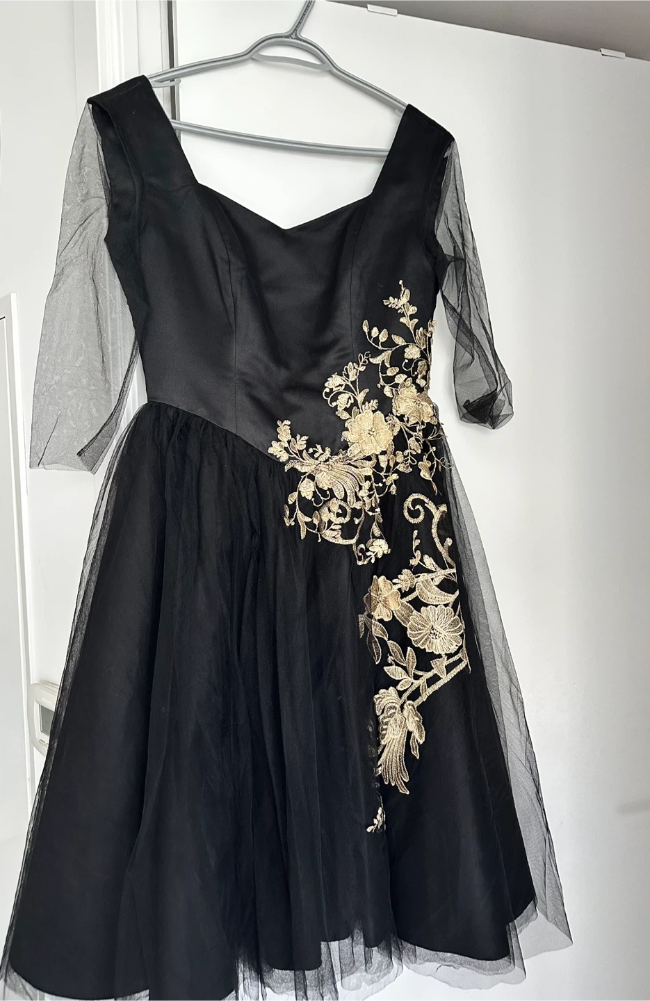 Handmade Elegant Black Midi Dress-Formal/Party Dress Size: 38