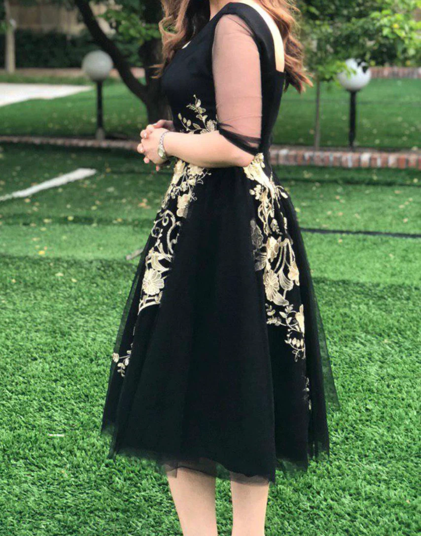 Handmade Elegant Black Midi Dress-Formal/Party Dress Size: 38 - photo 3