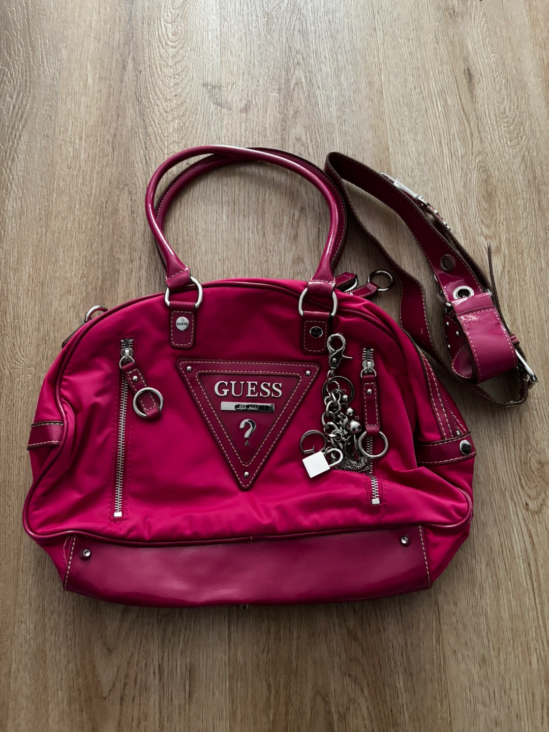 Guess Pink Nylon Satchel Bag with Shoulder Strap