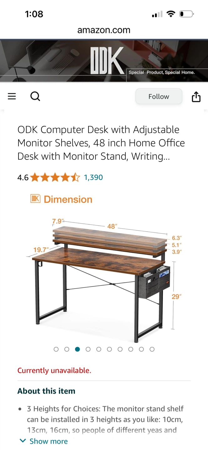 ODK Computer Desk with Adjustable Monitor Stand