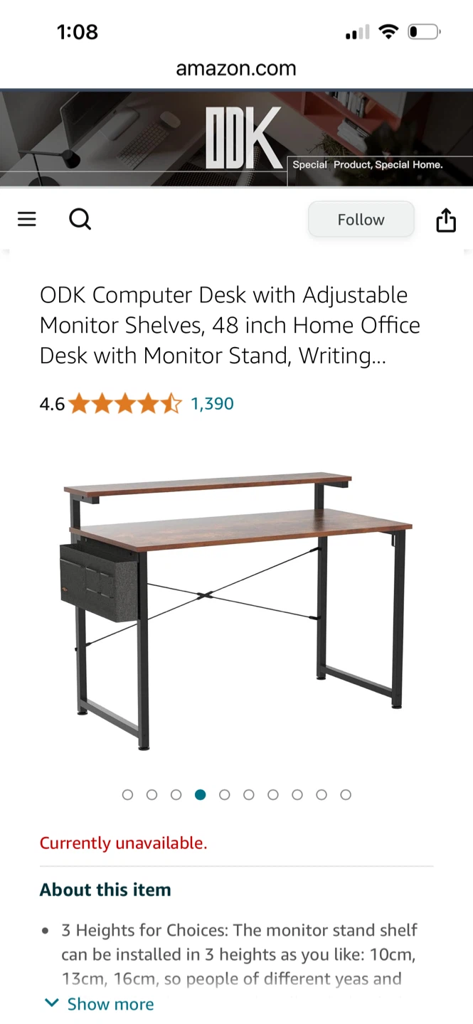 ODK Computer Desk with Adjustable Monitor Stand - photo 2