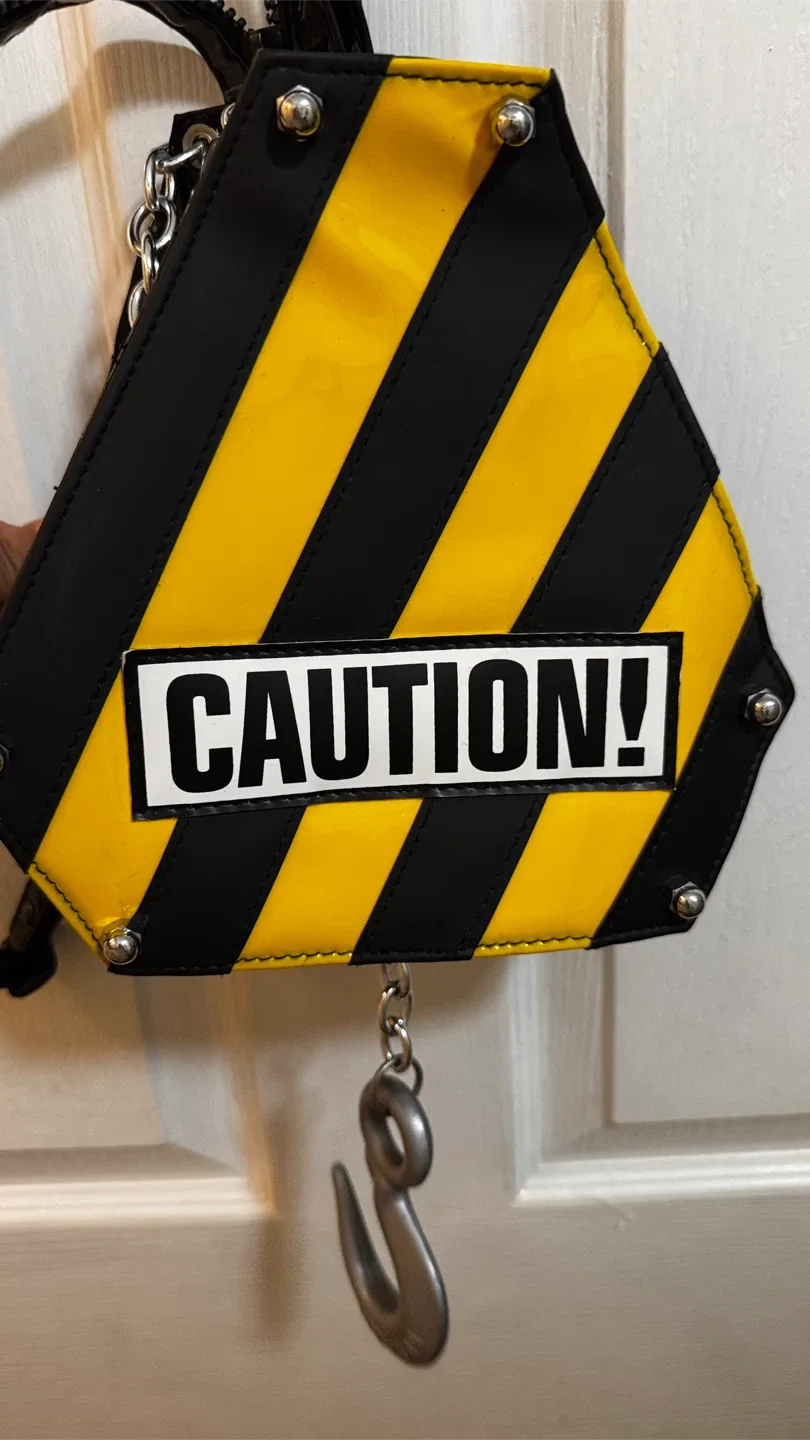 Black Patent "CAUTION!" Crane Hook Mini Backpack Purse - photo 2