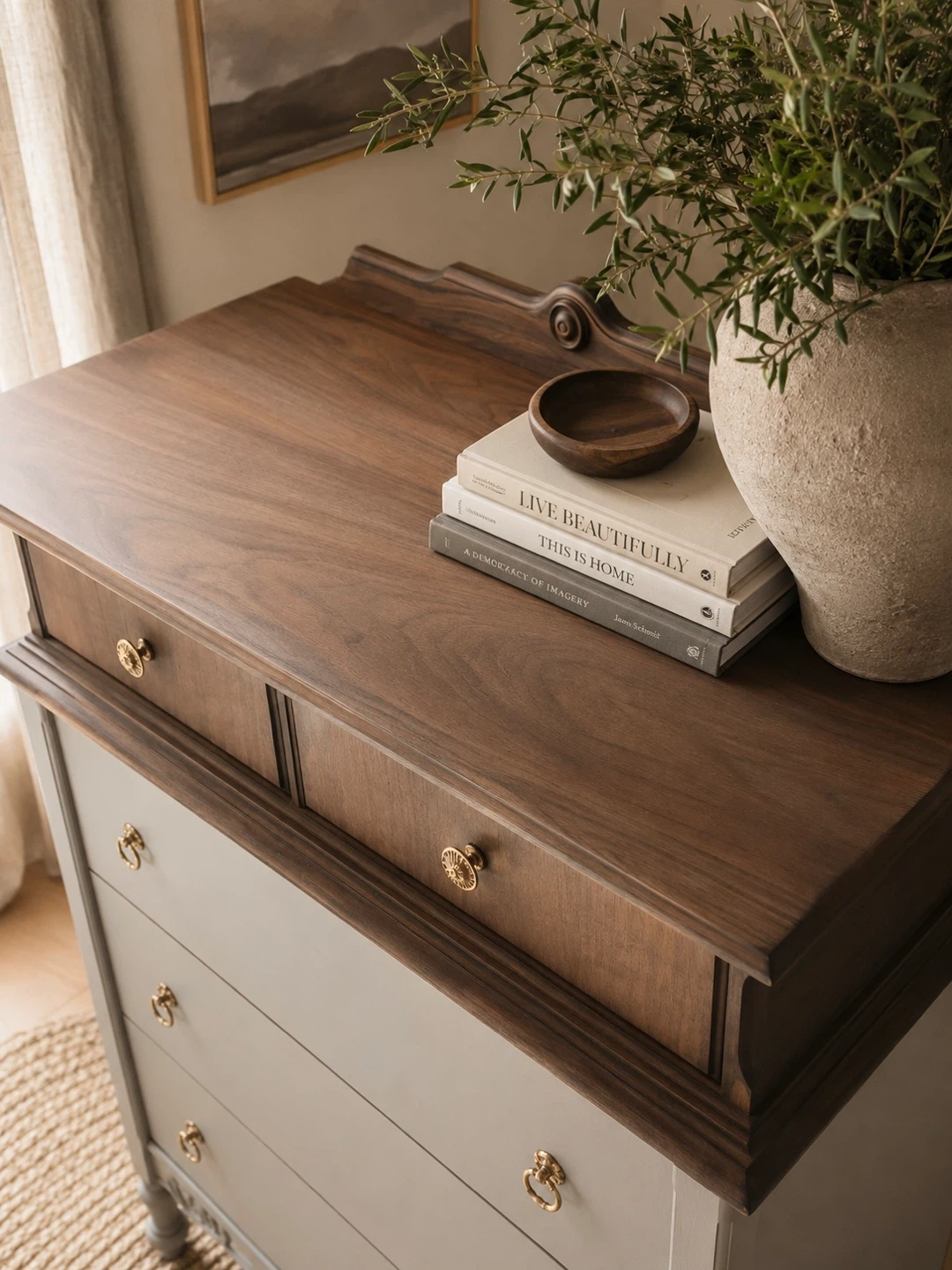 Walnut Tall Boy Dresser | Modern Organic Refinished - photo 3