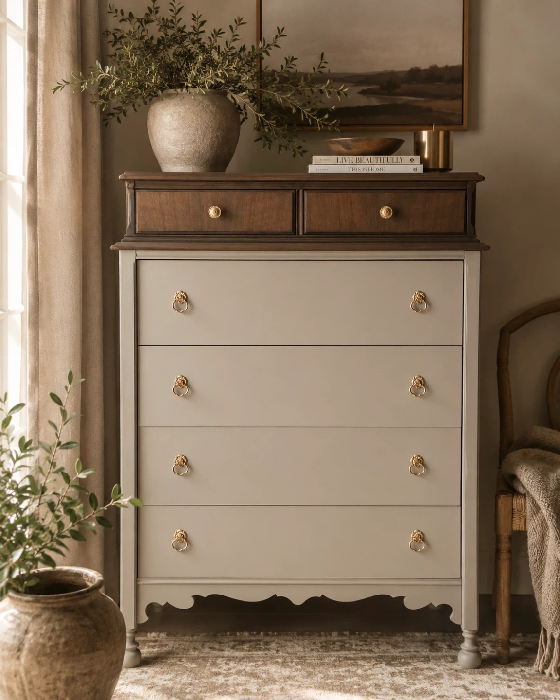 Walnut Tall Boy Dresser | Modern Organic Refinished