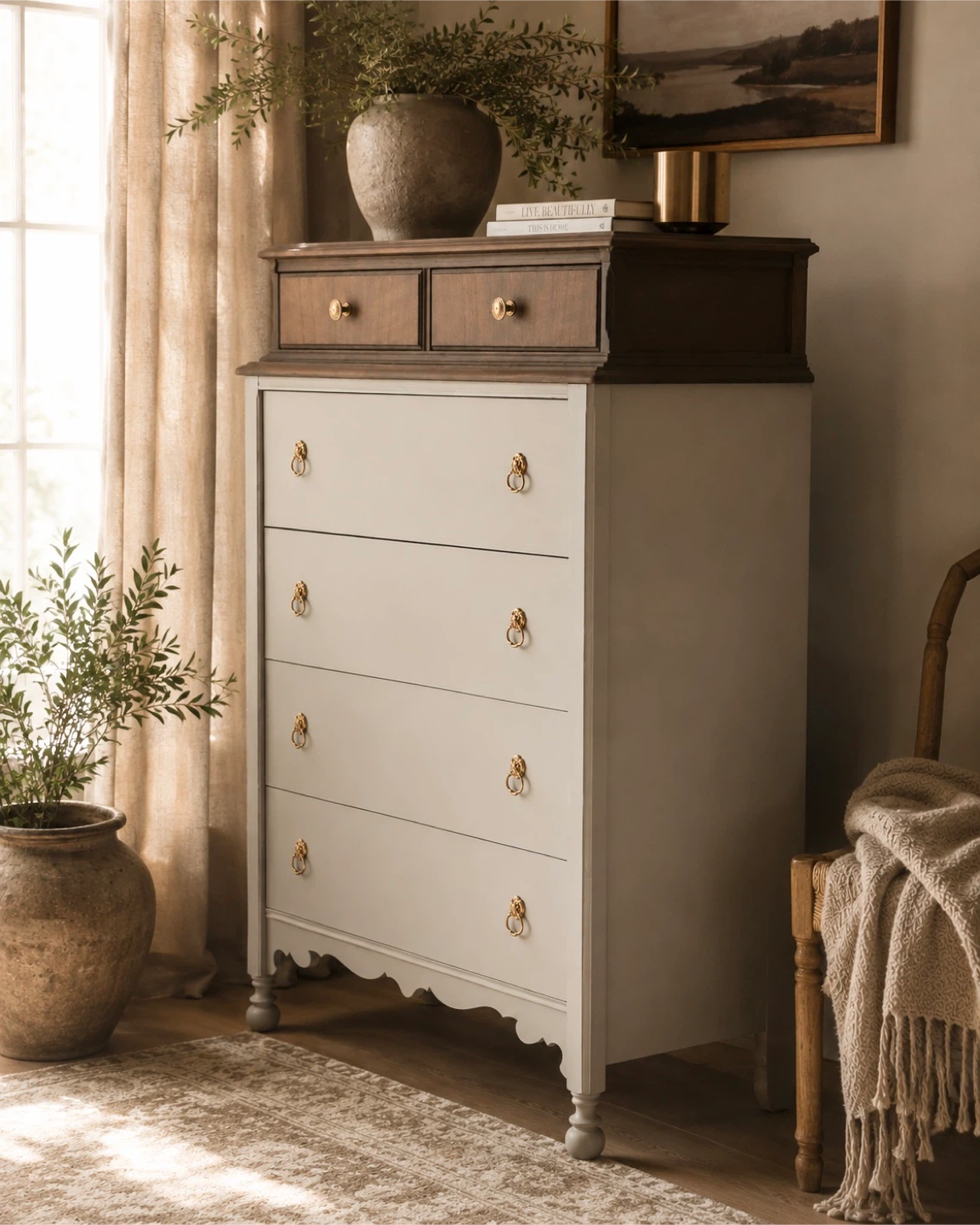 Walnut Tall Boy Dresser | Modern Organic Refinished - photo 2