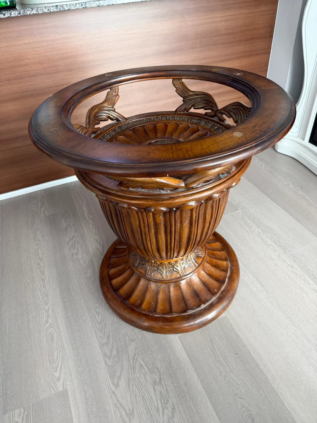 Ornate Wooden Pedestal Table Base with Glass Top - photo 2