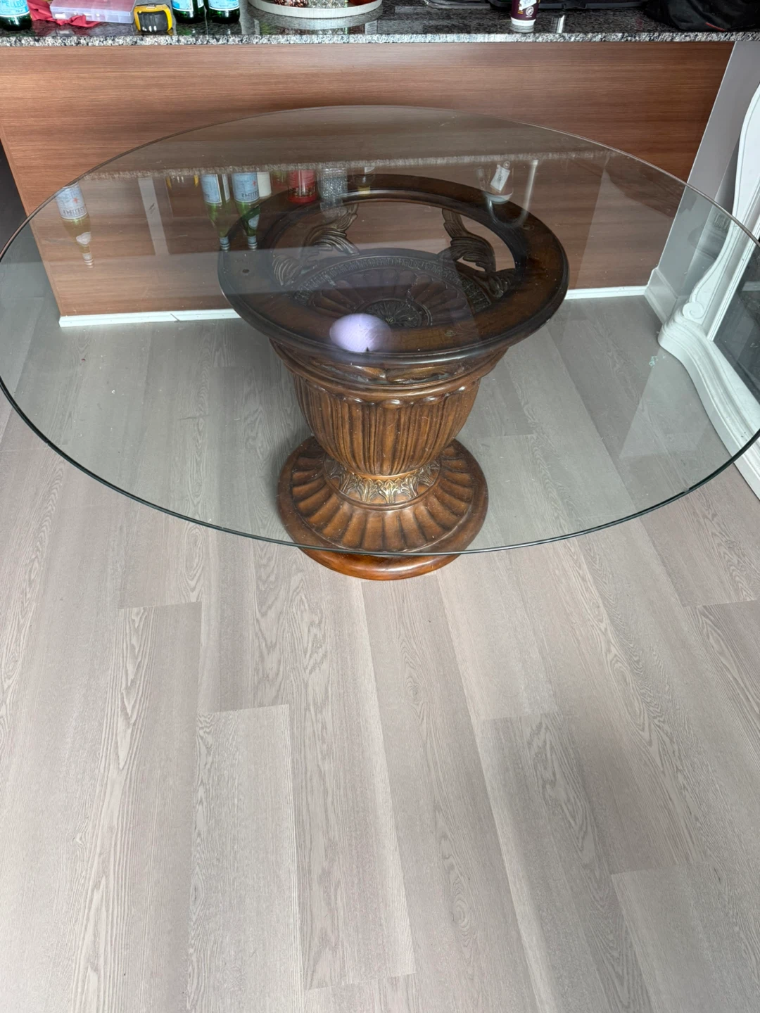Ornate Wooden Pedestal Table Base with Glass Top - photo 4