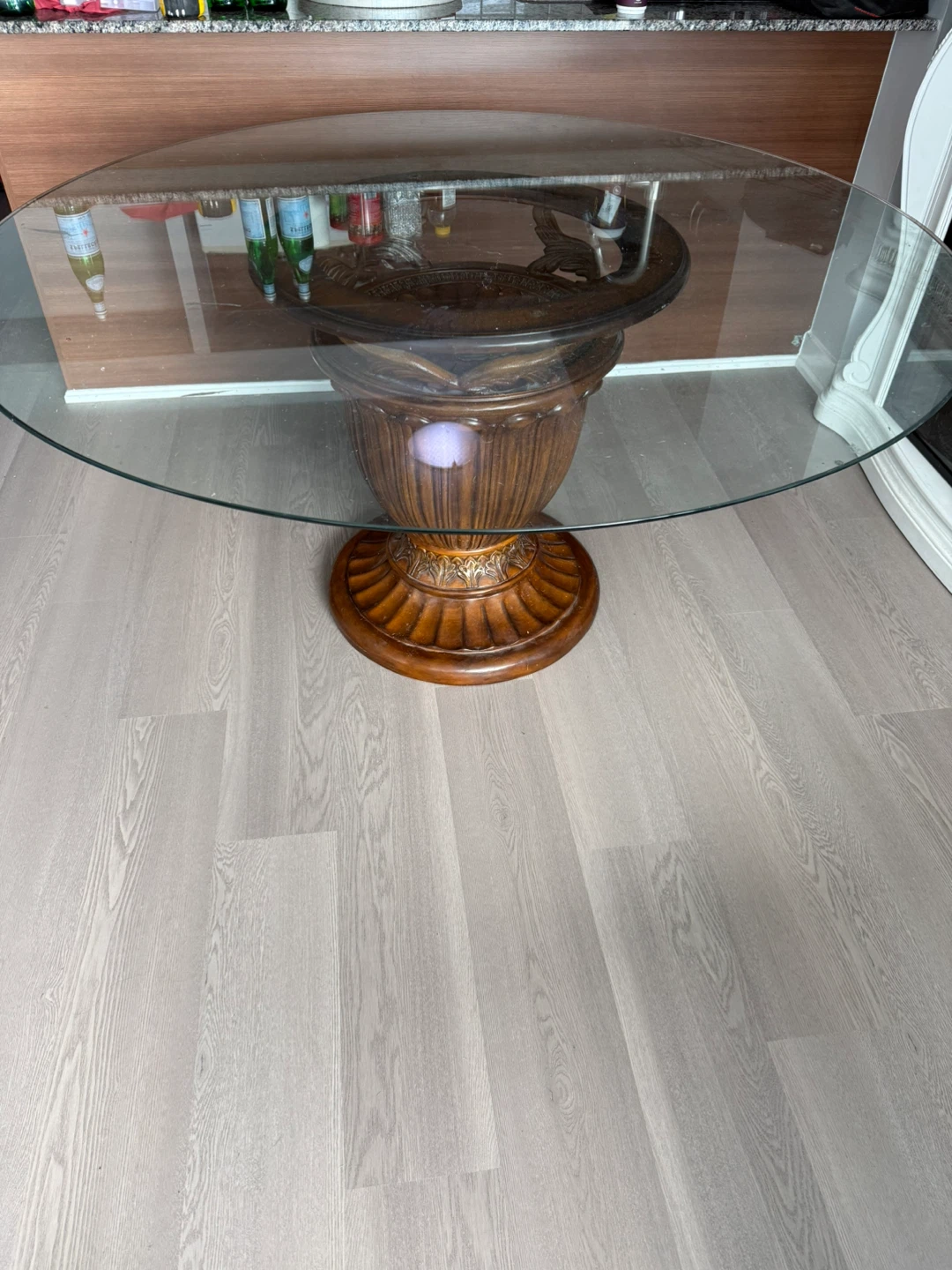 Ornate Wooden Pedestal Table Base with Glass Top - photo 5