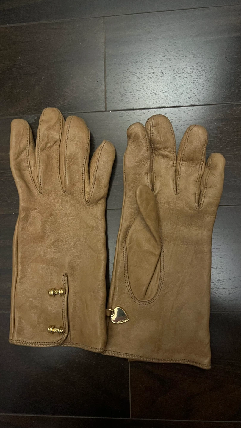 Moschino Leather Gloves with Heart Charm