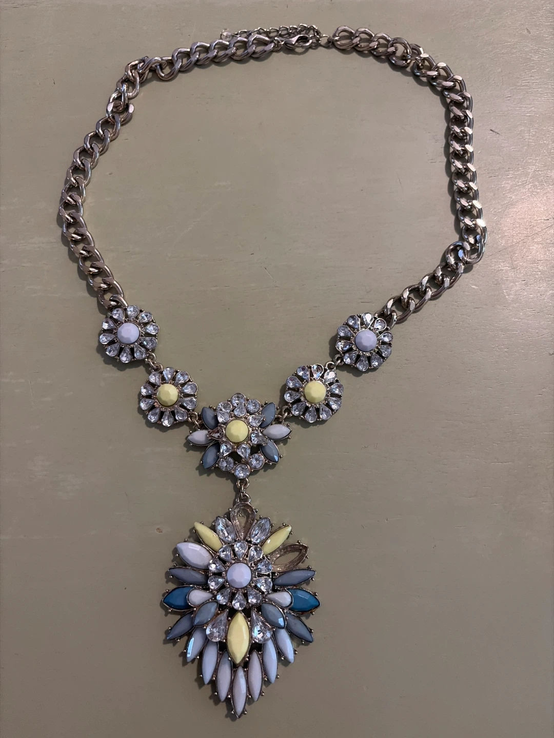 Statement Necklace with Rhinestones and Coloured Gems