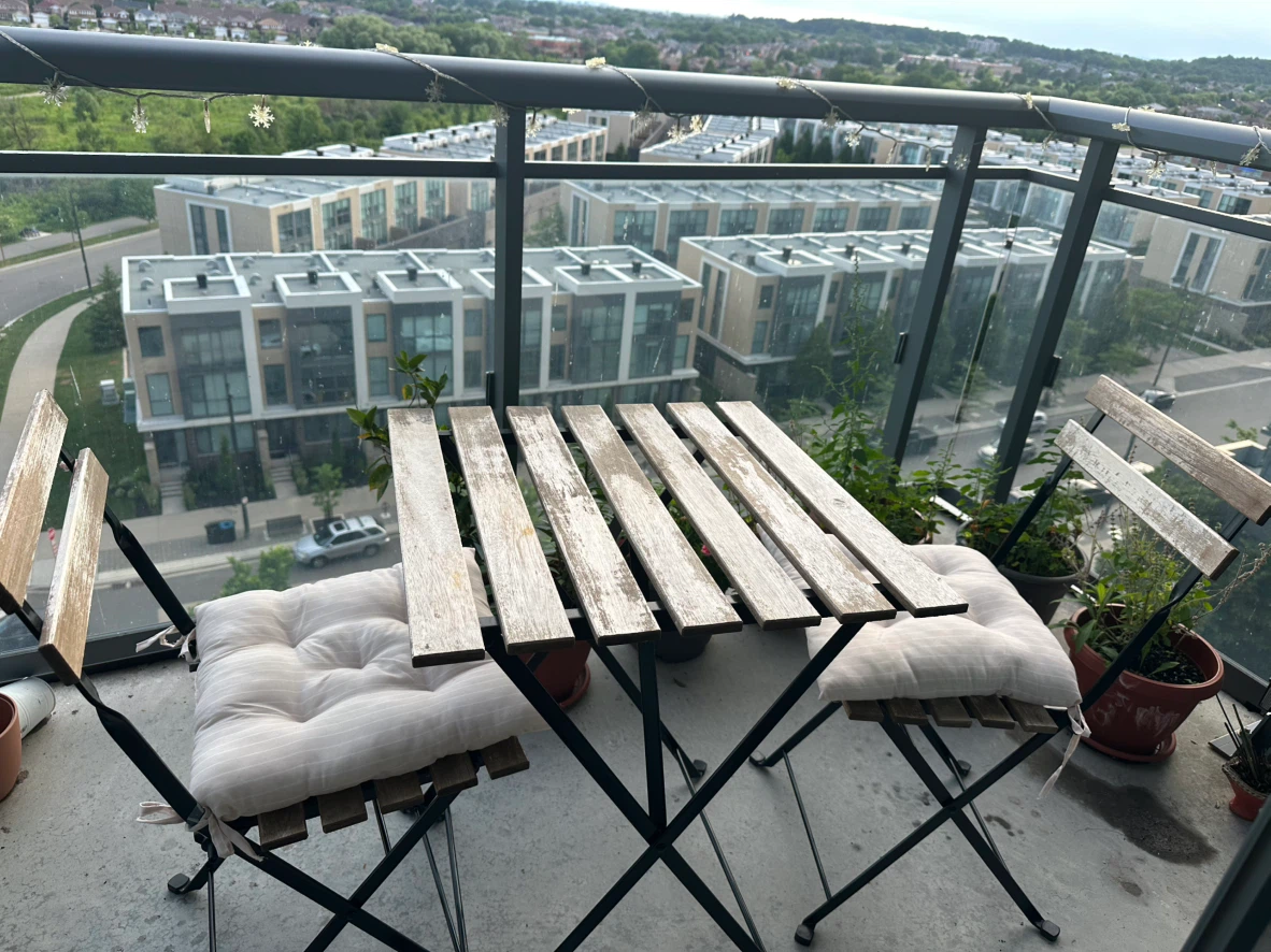 Bistro set, outdoor, black/light brown stained