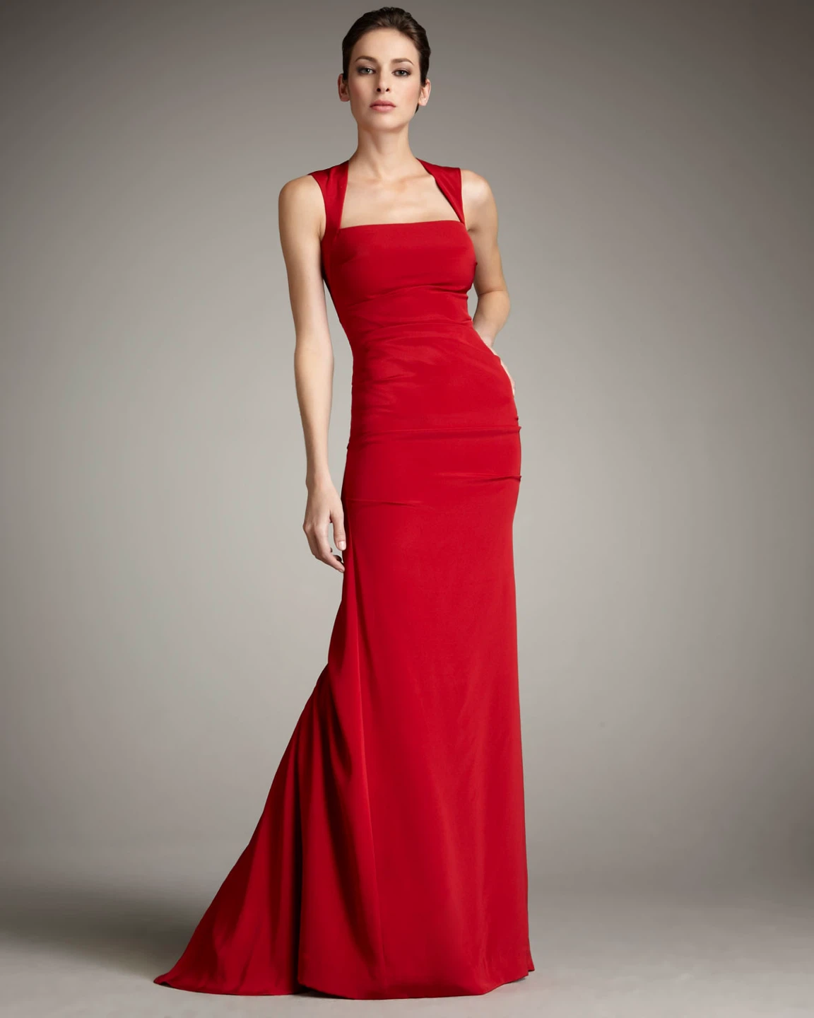 Nicole Miller Red Halter Neck Evening Gown