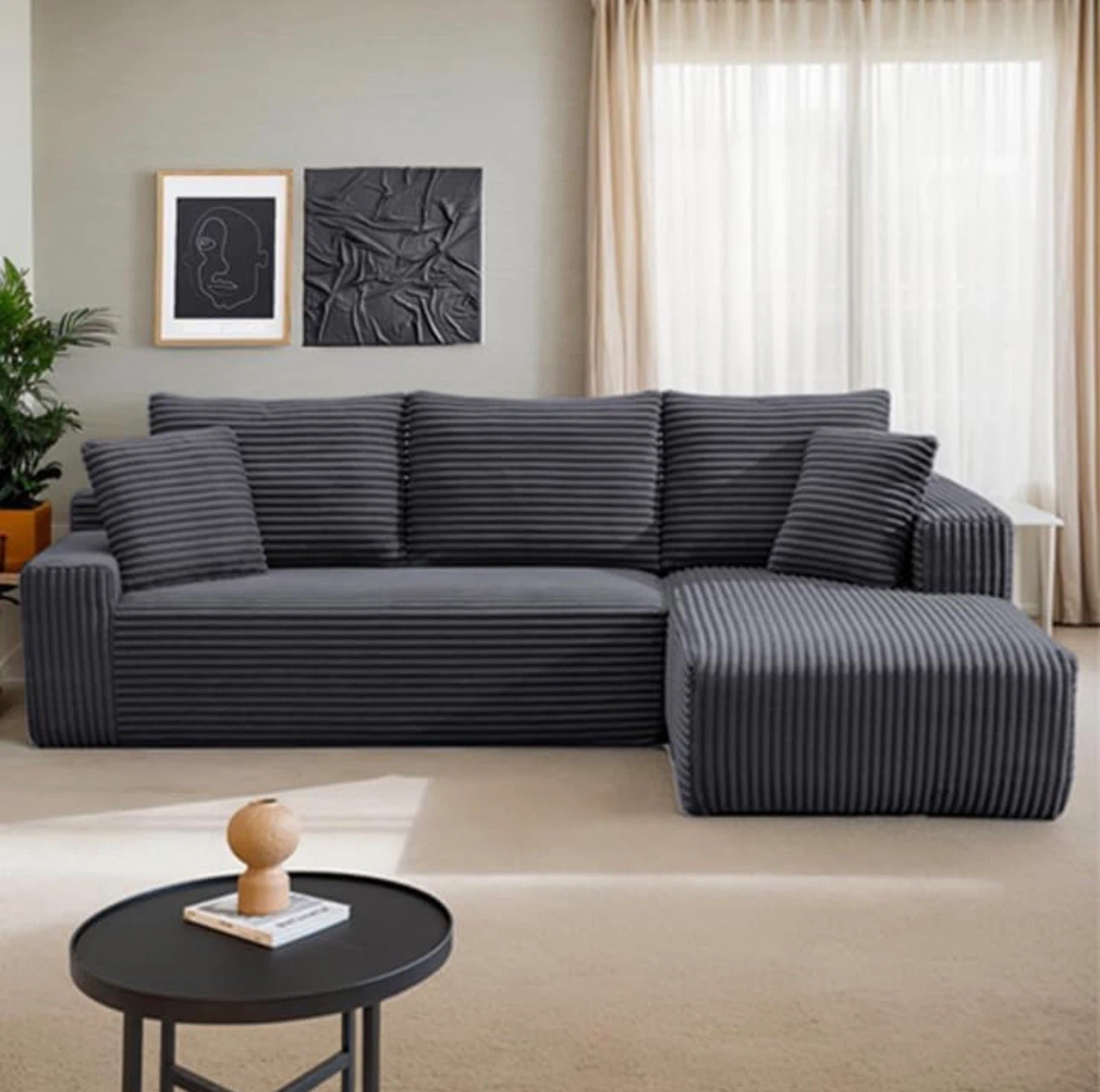Grey Corduroy Sectional Sofa