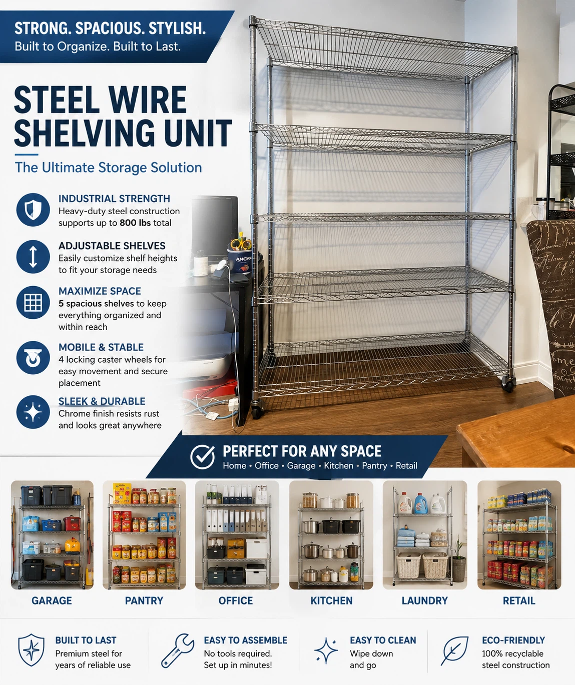 Steel Wire Shelving Unit - 5 Tier