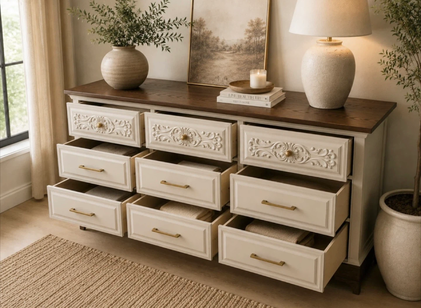 ✨Refinished Malcolm Dresser | Carved Details & Oak Top✨ - photo 4