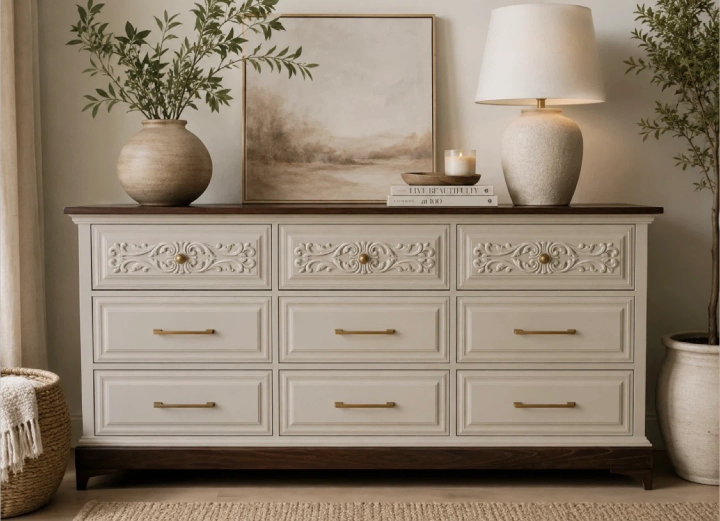 ✨Refinished Malcolm Dresser | Carved Details & Oak Top✨