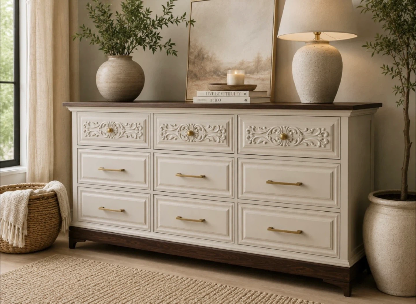✨Refinished Malcolm Dresser | Carved Details & Oak Top✨ - photo 2