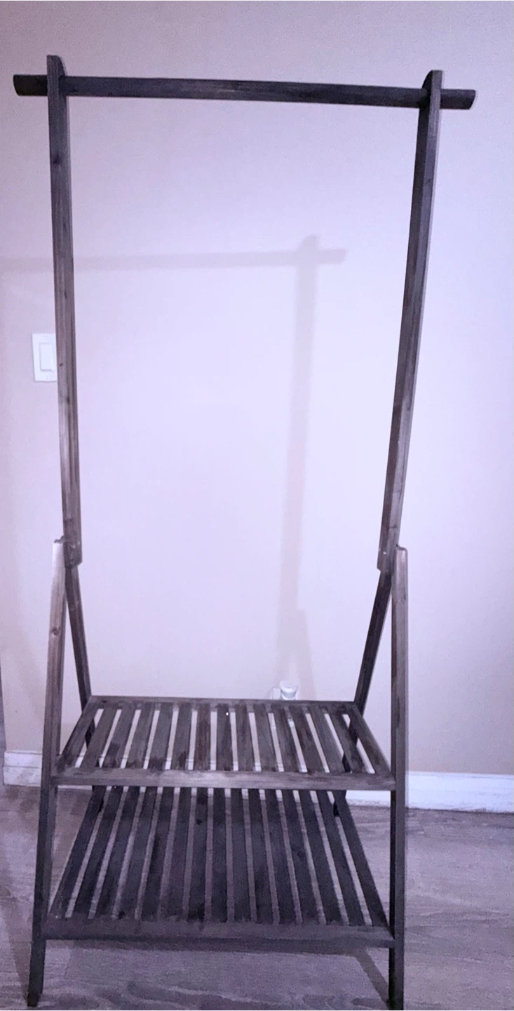 Wooden Garment Rack with Shelves