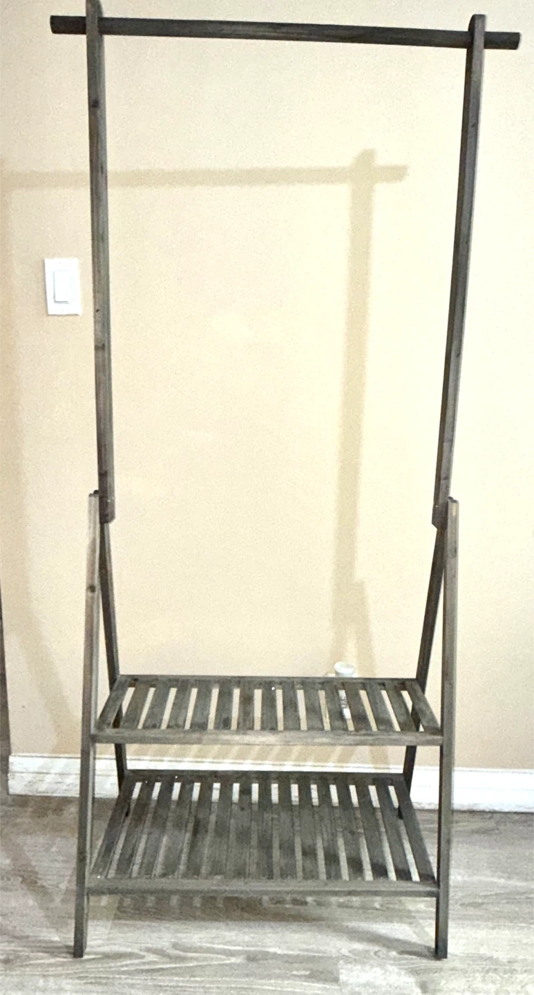 Wooden Garment Rack with Shelves - photo 2