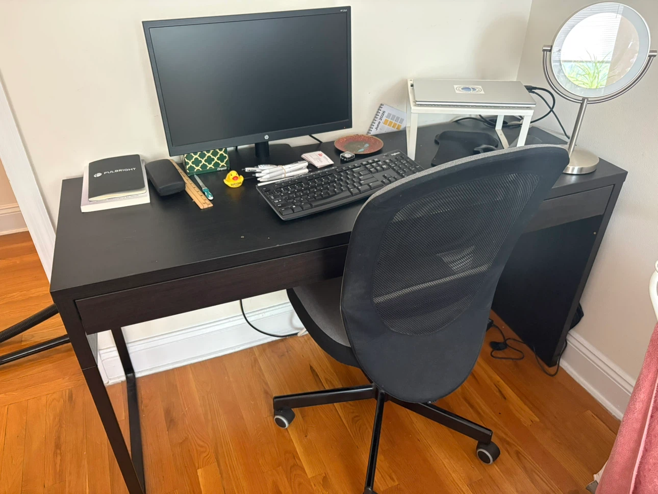 Black Modern Desk with Drawer and Rolling Chair - photo 2