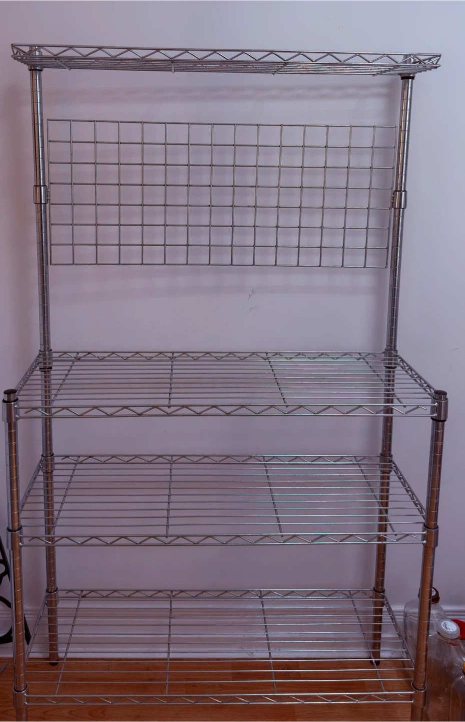 Chrome Wire Shelving Unit with Pegboard Back