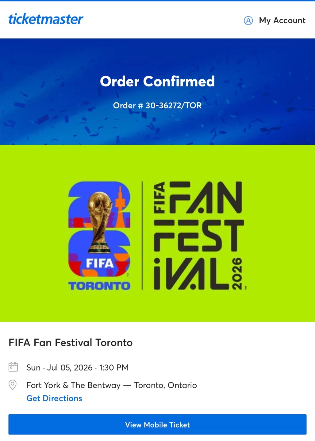 FIFA Fan Festival Toronto Ticket