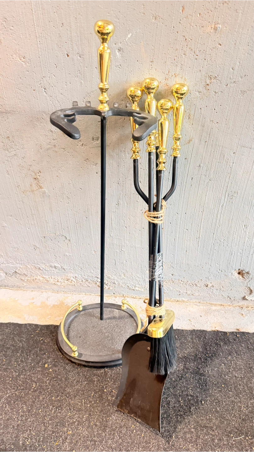 4-Piece Fireplace Tool Set with Stand