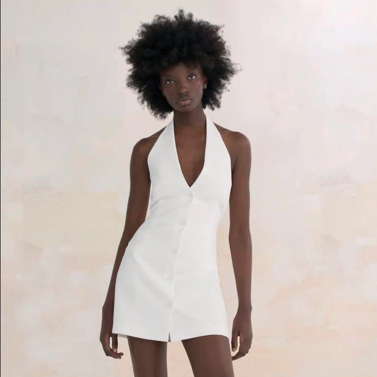 White Halterneck Mini Dress Zara size m