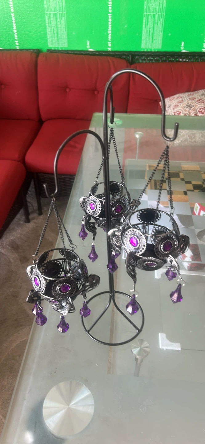 3-Tier Hanging Tealight Holder with Purple Accents