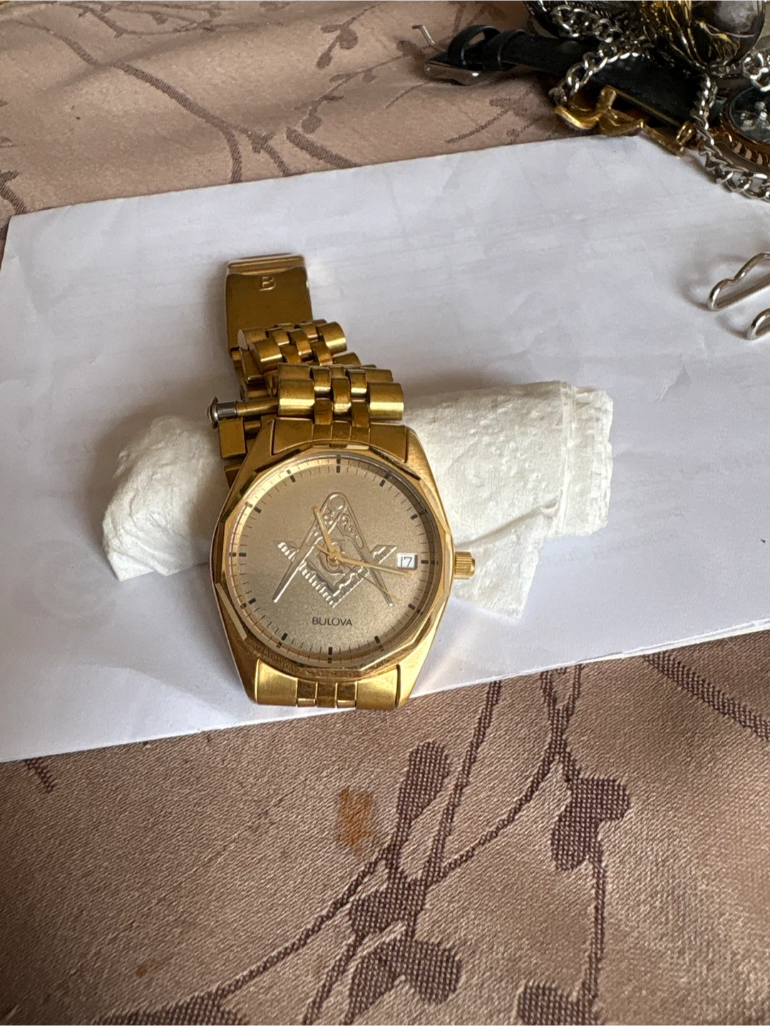 Bulova Men's Gold Tone Watch with Masonic Emblem