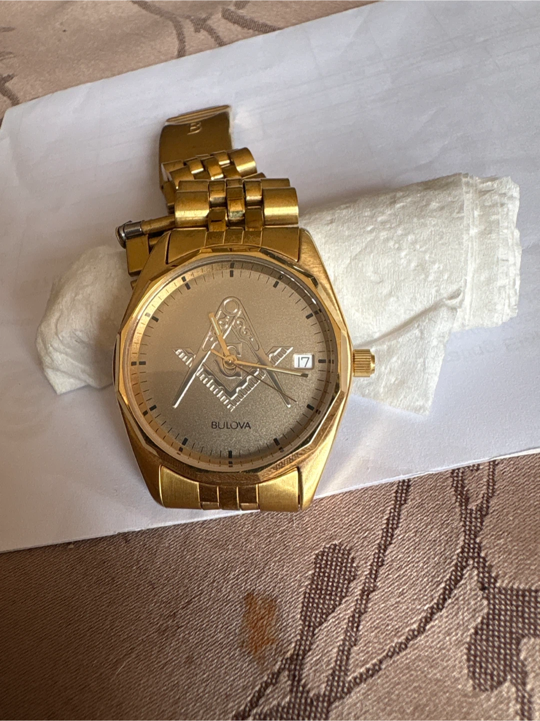Bulova Men's Gold Tone Watch with Masonic Emblem - photo 2