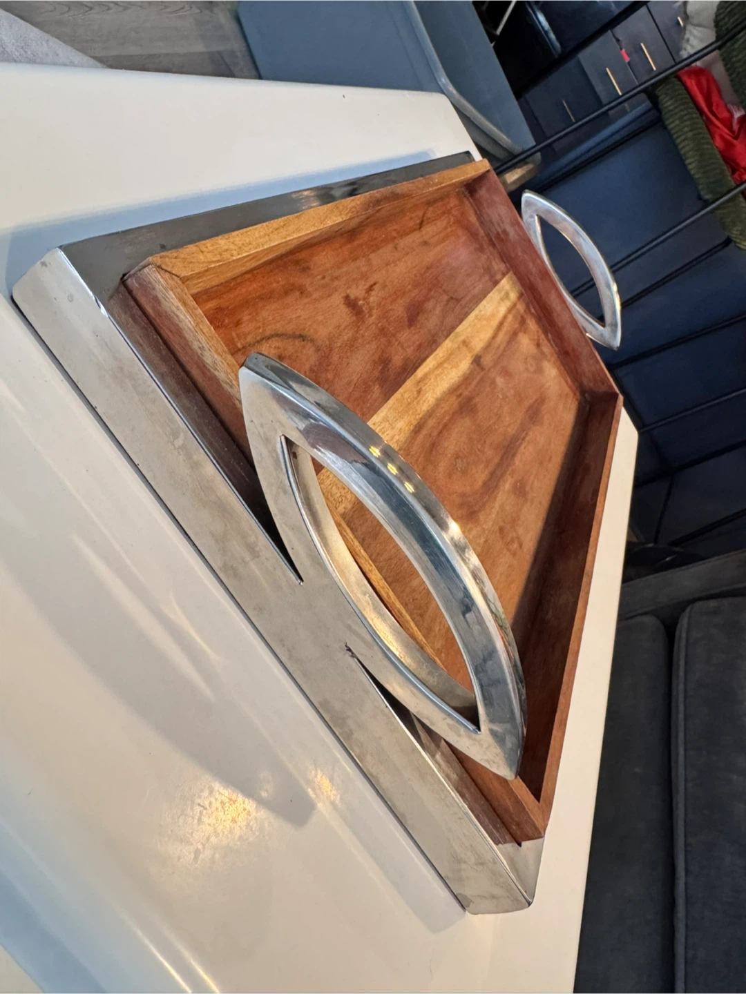Wood and silver tray - photo 2