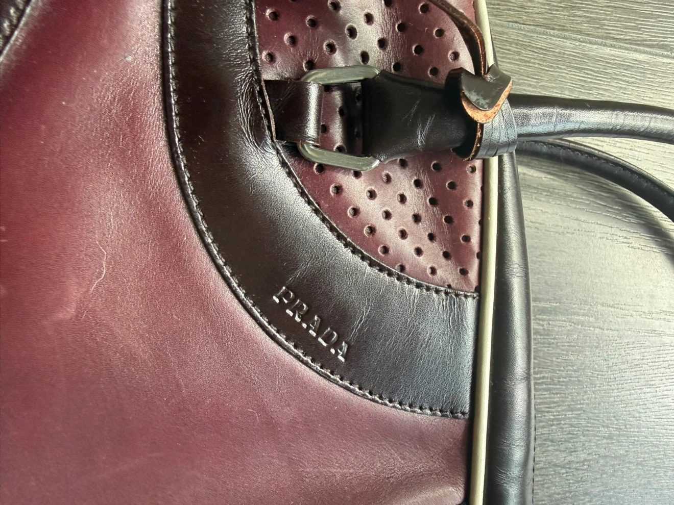 PRADA Burgundy Vitello Drive leather bowling handbag - photo 3