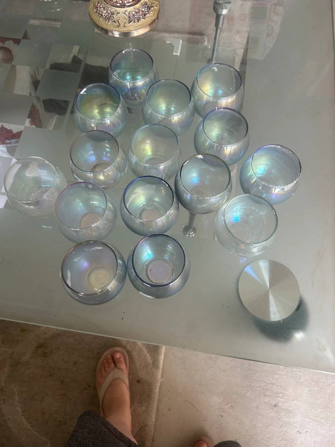 Set of 15 iridescent glass votive candle holders