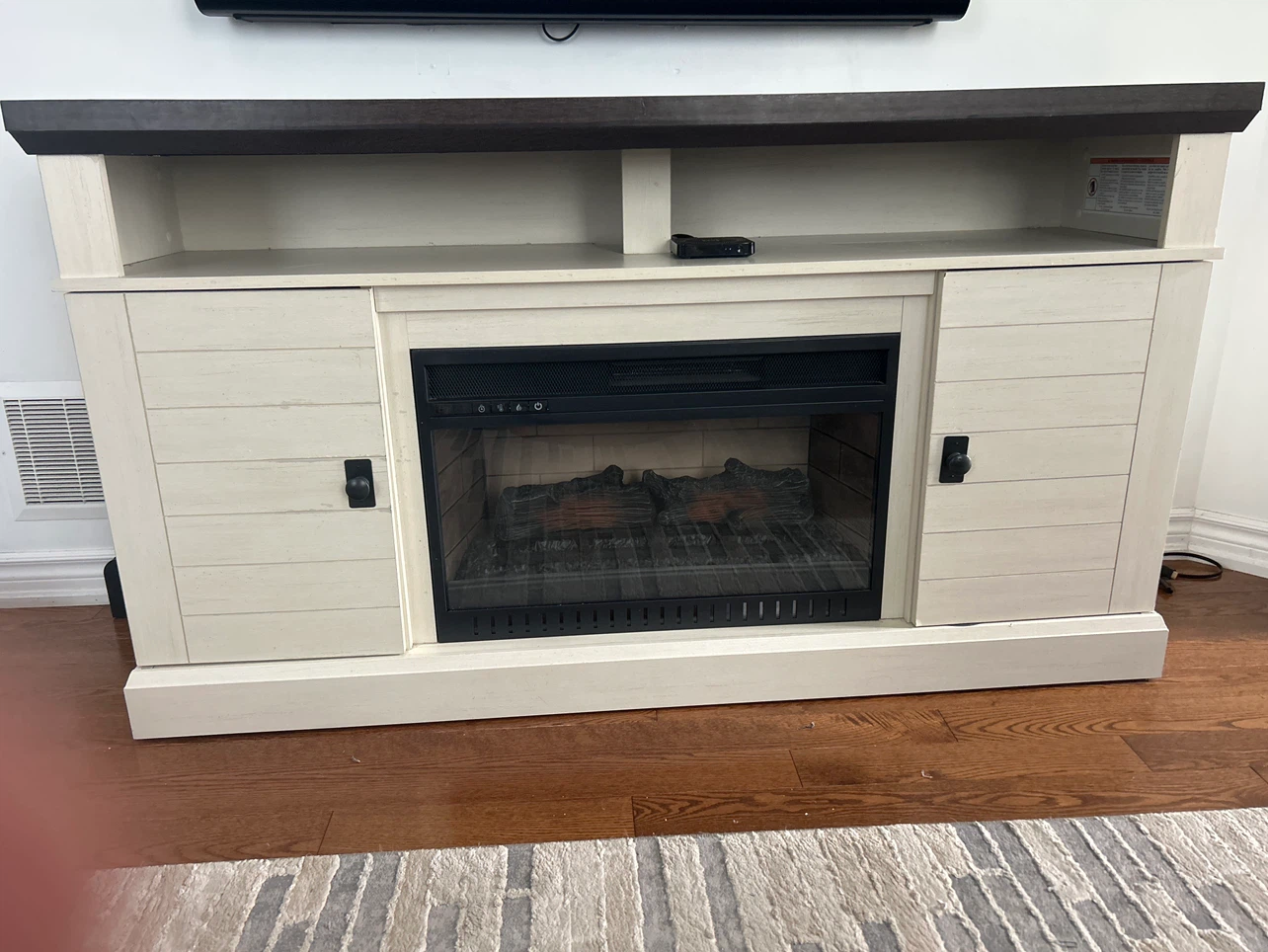 White Farmhouse Electric Fireplace TV Stand