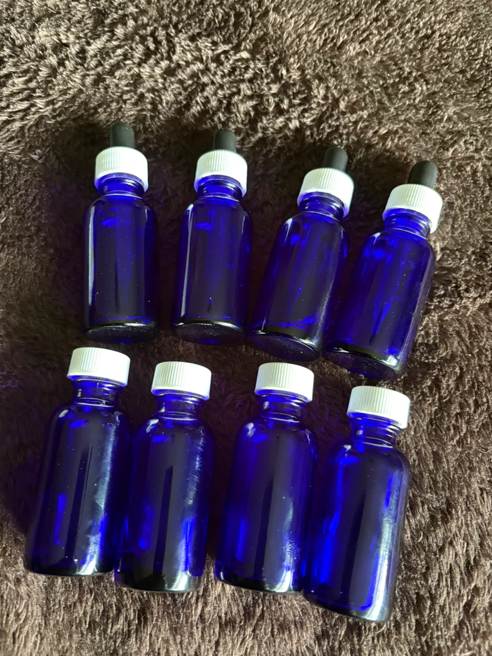 Set of 8 Cobalt Blue Glass Dropper Bottles