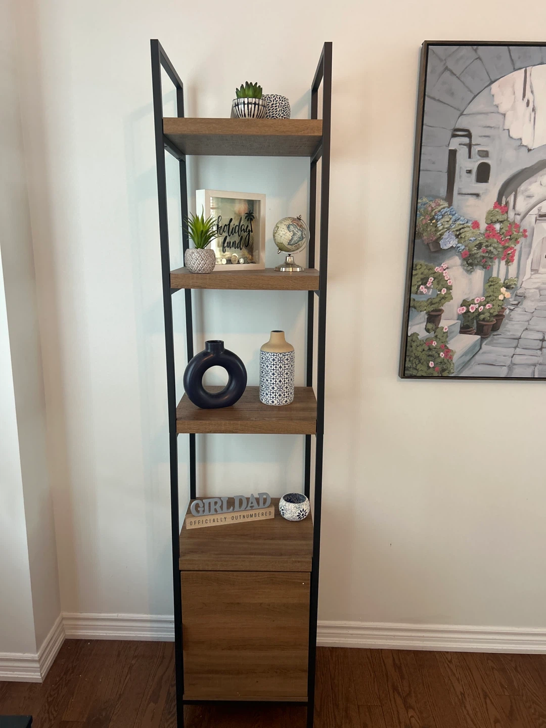 Tall Shelf with Wood Finish and Black Frame
