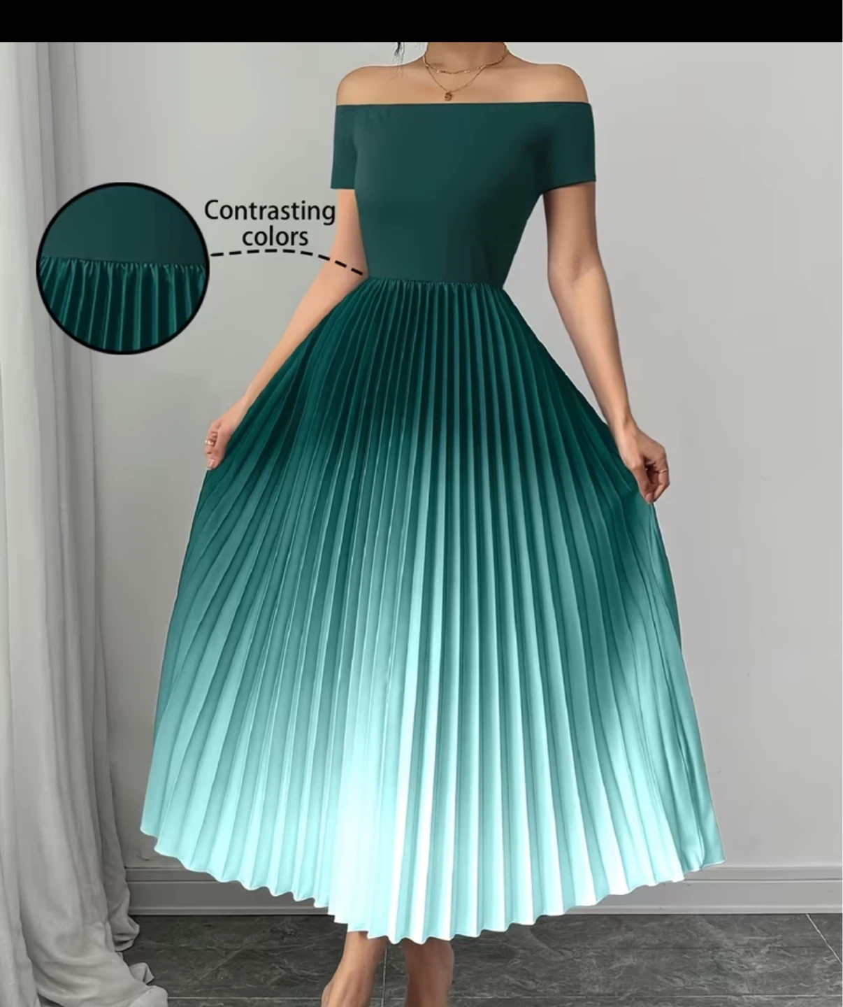 Off-the-shoulder pleated ombre midi dress - photo 2