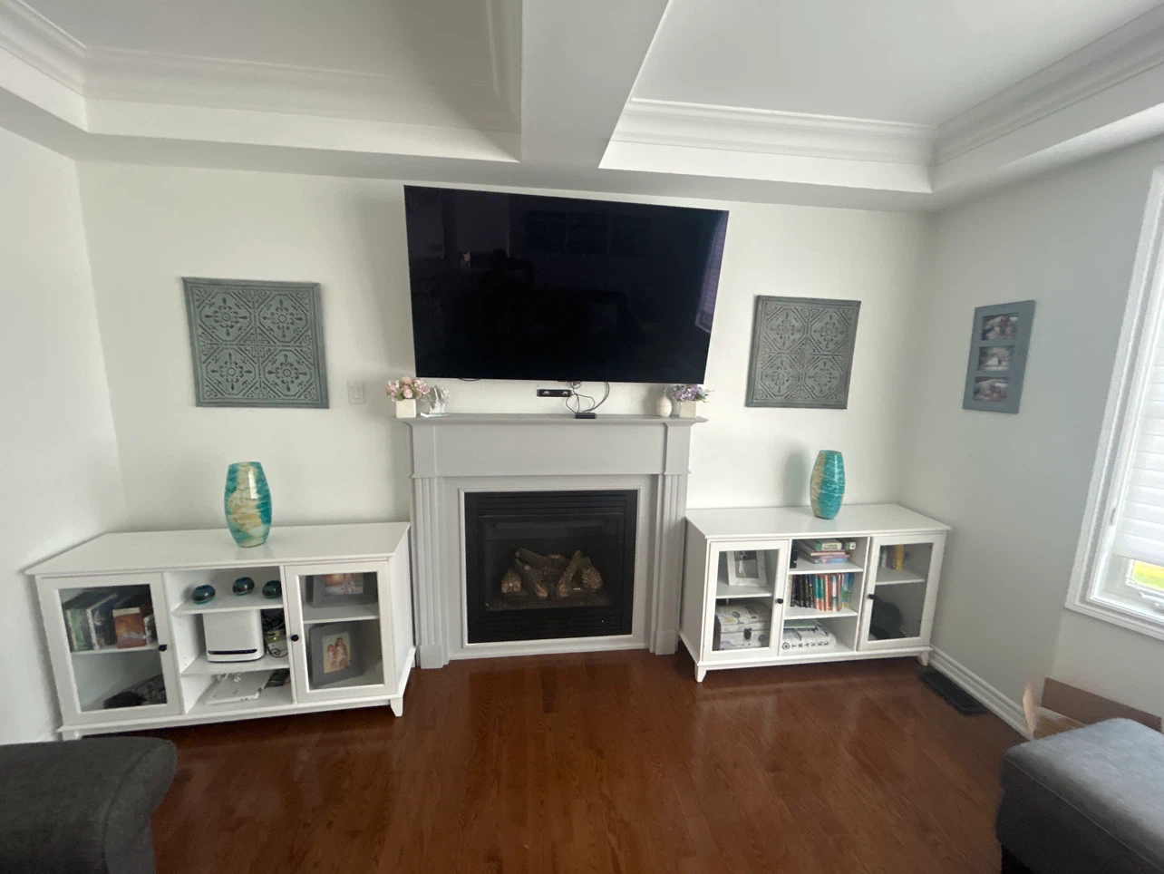 White Media Console with Glass Doors - photo 2